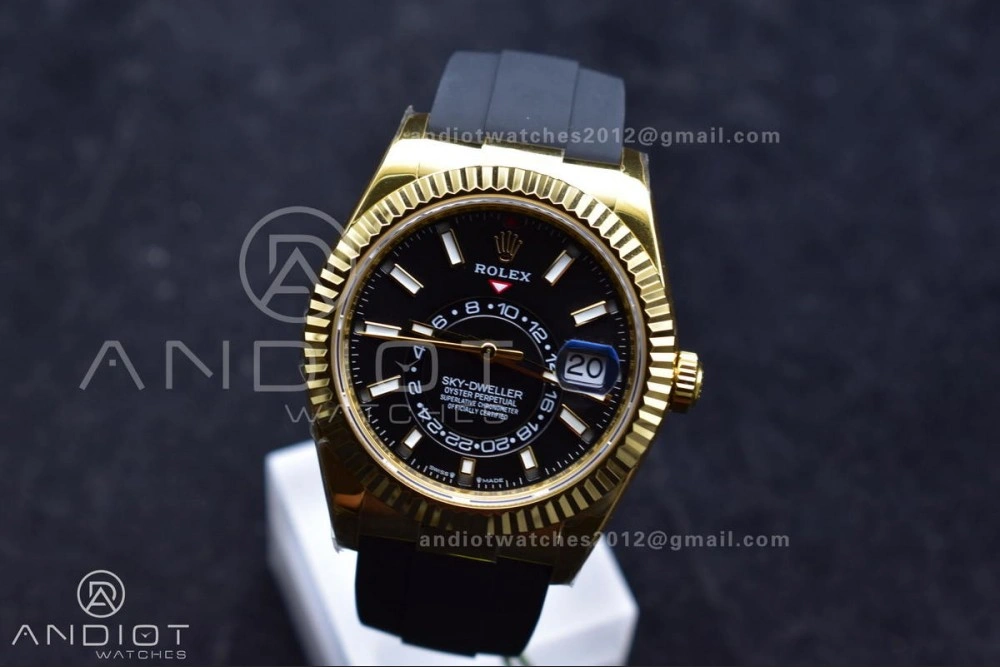 Sky-Dweller 336238 YG ZF 1:1 Best Edition Black Dial on Oysterflex Strap A23J (Gain Weight)