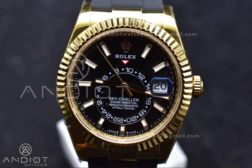 Sky-Dweller 336238 YG ZF 1:1 Best Edition Black Dial on Oysterflex Strap A23J (Gain Weight)