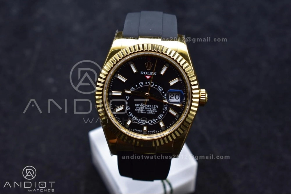 Sky-Dweller 336238 YG ZF 1:1 Best Edition Black Dial on Oysterflex Strap A23J (Gain Weight)