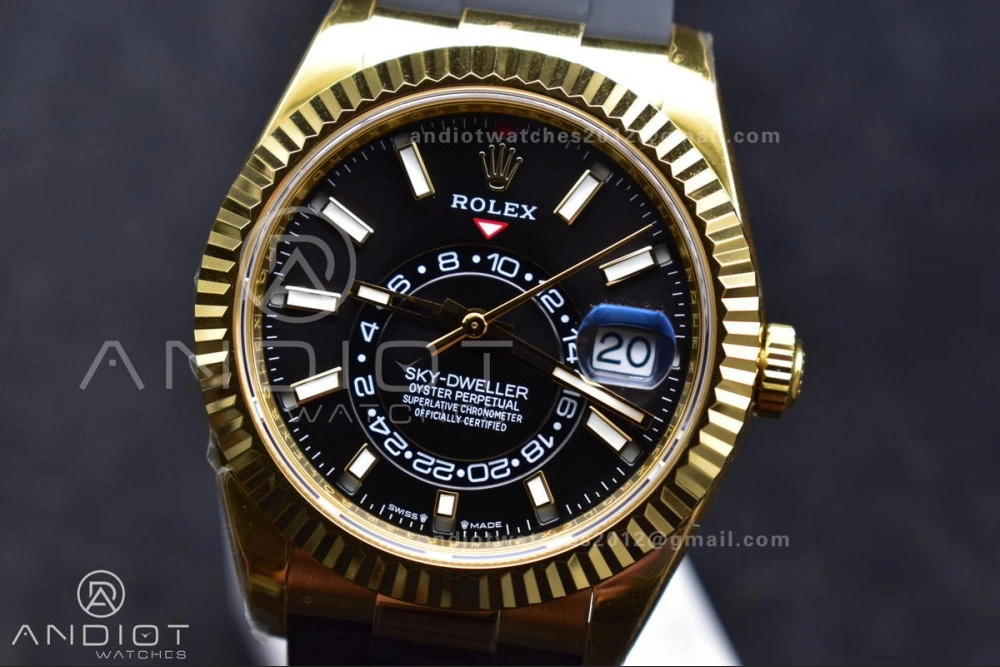 Sky-Dweller 336238 YG ZF 1:1 Best Edition Black Dial on Oysterflex Strap A23J (Gain Weight)