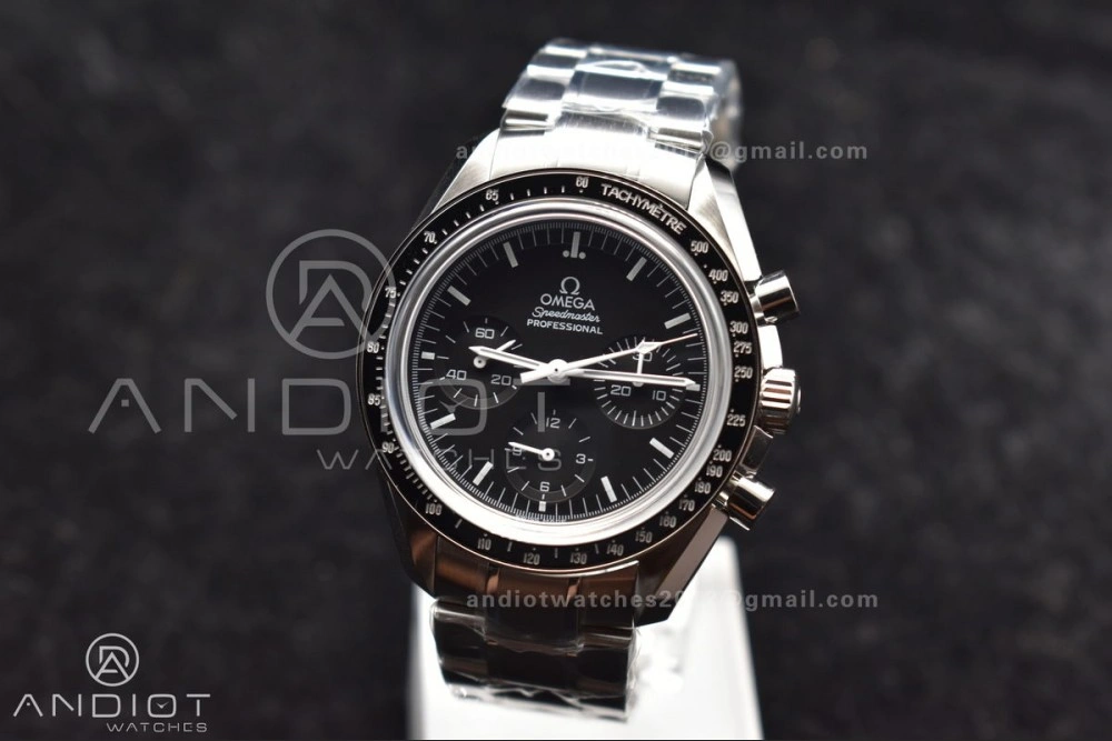 Speedmaster MoonWatch OMF SS Sapphire Crystal Black Dial on SS Bracelet Manual Winding Chrono Movement with Transparent Back