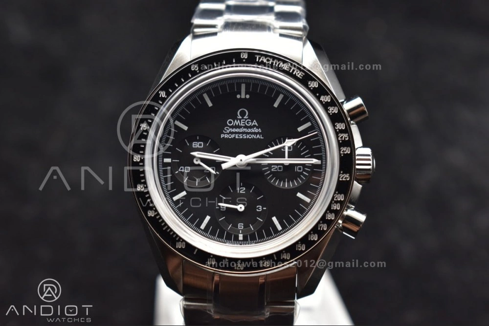 Speedmaster MoonWatch OMF SS Sapphire Crystal Black Dial on SS Bracelet Manual Winding Chrono Movement with Transparent Back