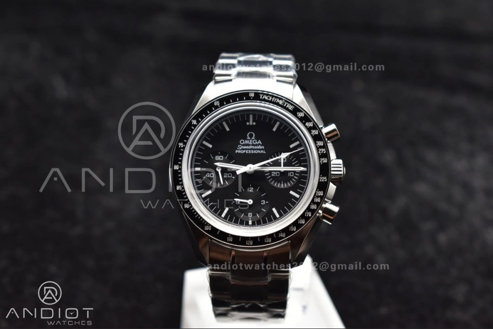 Speedmaster MoonWatch OMF SS Sapphire Crystal Black Dial on SS Bracelet Manual Winding Chrono Movement with Transparent Back