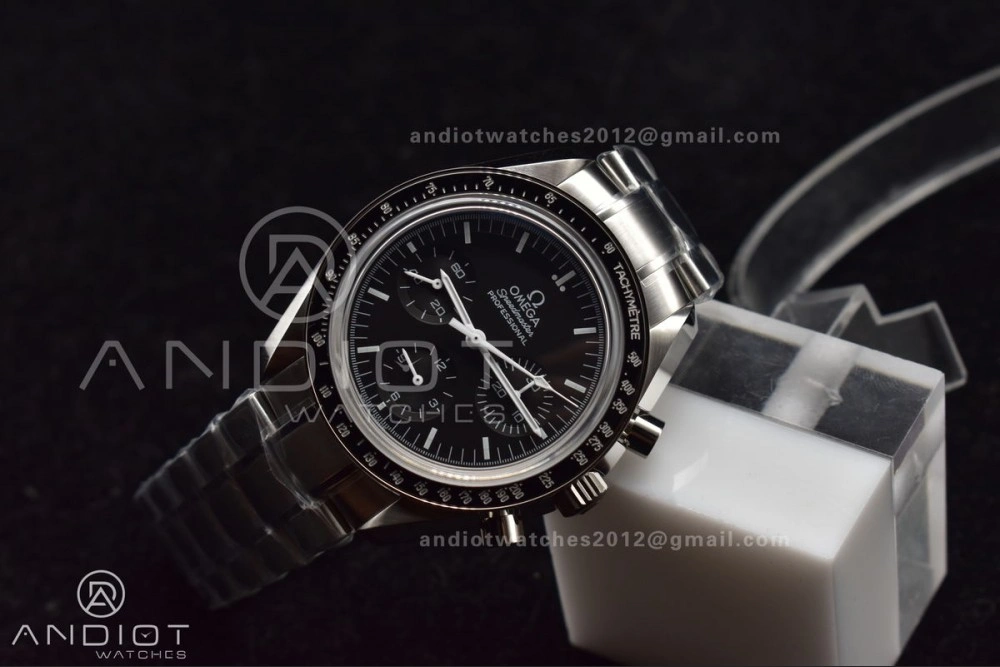 Speedmaster MoonWatch OMF SS Sapphire Crystal Black Dial on SS Bracelet Manual Winding Chrono Movement with Transparent Back