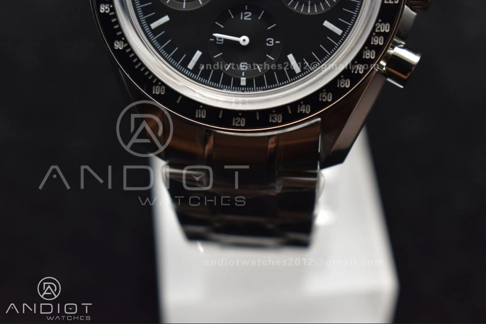 Speedmaster MoonWatch OMF SS Sapphire Crystal Black Dial on SS Bracelet Manual Winding Chrono Movement with Transparent Back