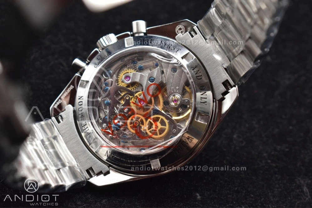 Speedmaster MoonWatch OMF SS Sapphire Crystal Black Dial on SS Bracelet Manual Winding Chrono Movement with Transparent Back