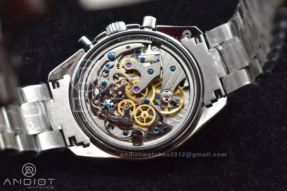 Speedmaster MoonWatch OMF SS Sapphire Crystal Black Dial on SS Bracelet Manual Winding Chrono Movement with Transparent Back