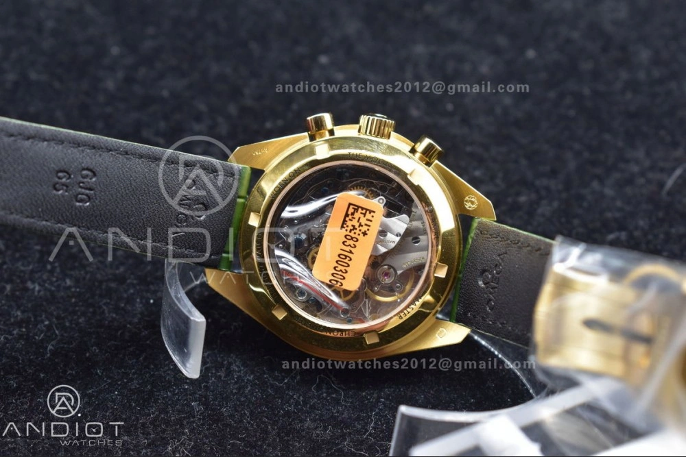 Speedmaster Moonwatch in Moonshine Gold YG RMF Best Edition Green Dial on Green Leather Strap Manual Chrono