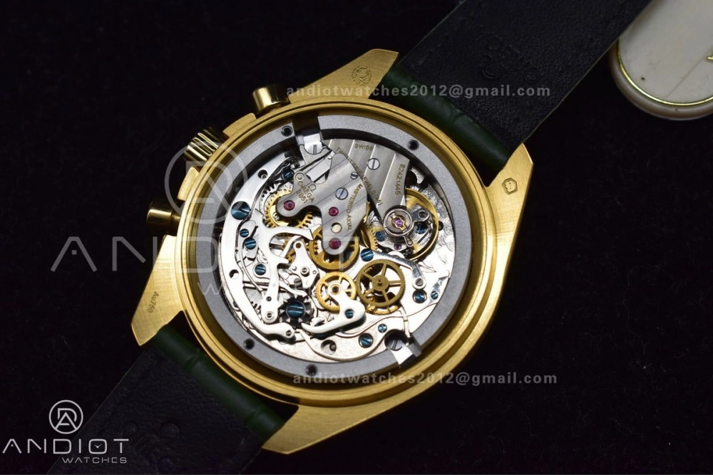 Speedmaster Moonwatch in Moonshine Gold YG RMF Best Edition Green Dial on Green Leather Strap Manual Chrono
