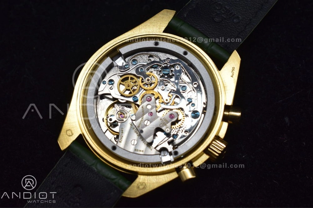Speedmaster Moonwatch in Moonshine Gold YG RMF Best Edition Green Dial on Green Leather Strap Manual Chrono