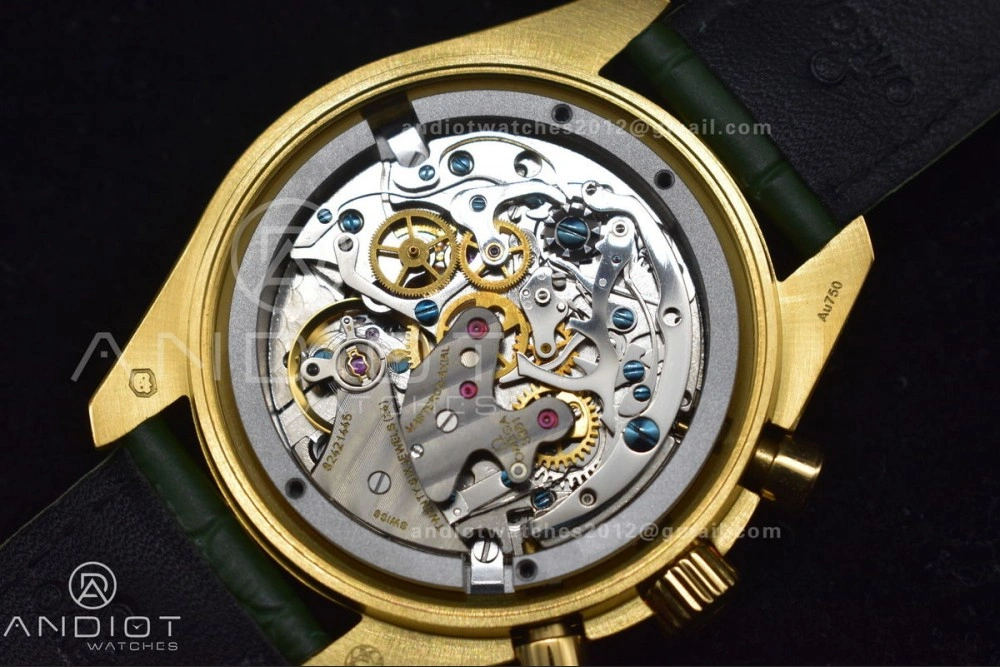 Speedmaster Moonwatch in Moonshine Gold YG RMF Best Edition Green Dial on Green Leather Strap Manual Chrono