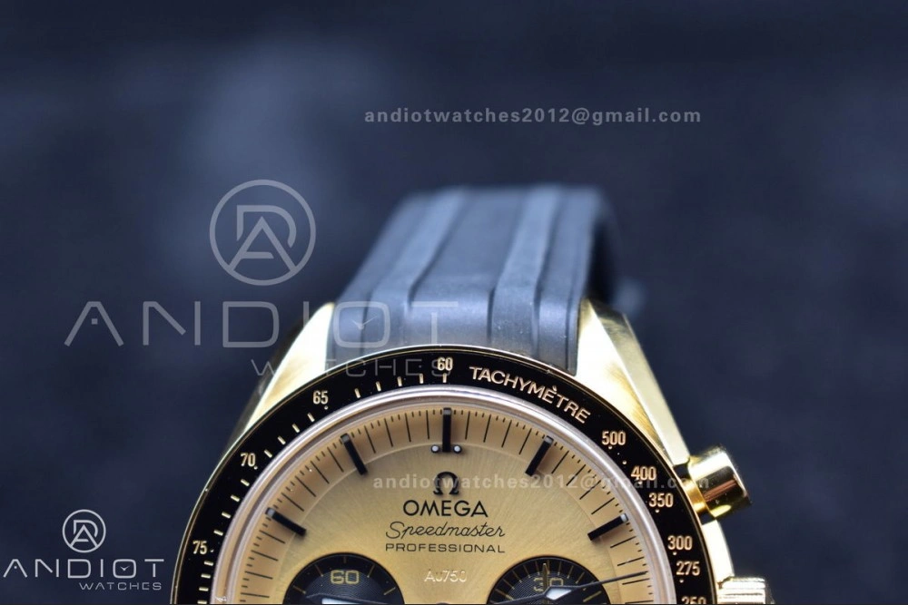 Speedmaster Moonwatch in Moonshine Gold YG RMF Best Edition YG Dial on Black Rubber Strap Manual Chrono