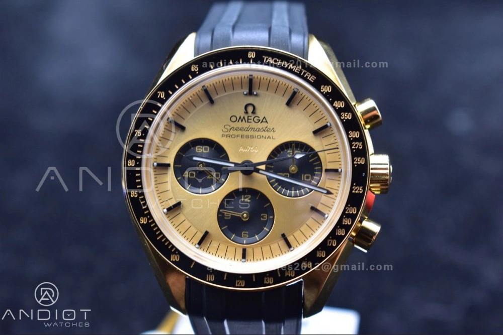 Speedmaster Moonwatch in Moonshine Gold YG RMF Best Edition YG Dial on Black Rubber Strap Manual Chrono