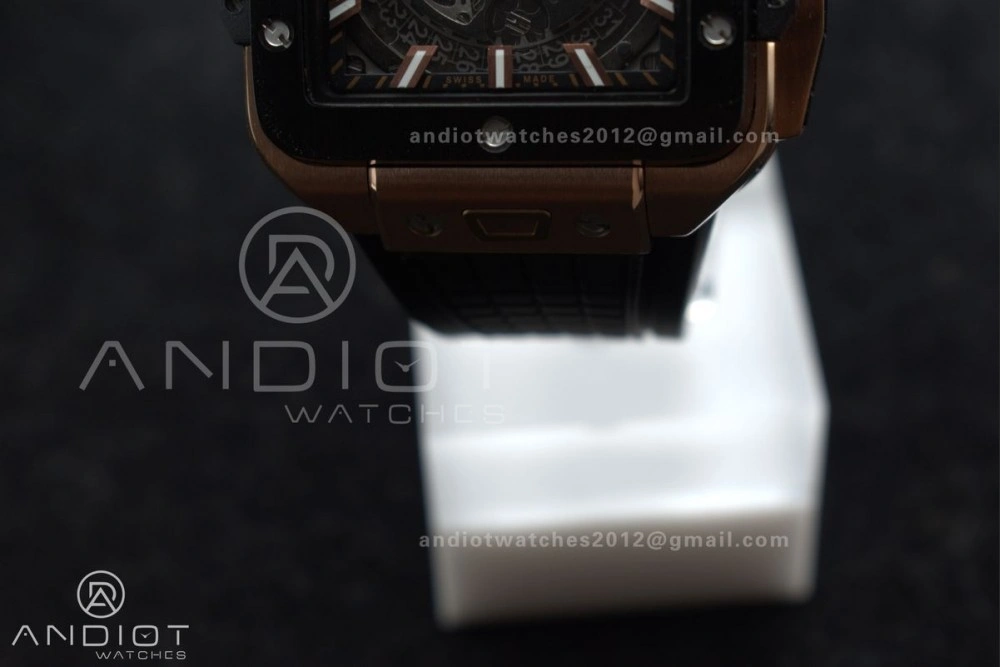 Square Bang Unico 42mm RG BBF 1:1 Best Edition Skeleton Dial Ceramic Bezel on Black Rubber Strap A1280