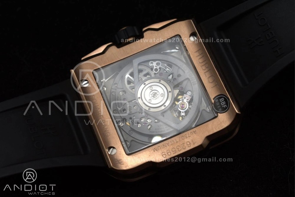 Square Bang Unico 42mm RG BBF 1:1 Best Edition Skeleton Dial Ceramic Bezel on Black Rubber Strap A1280