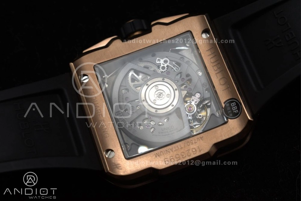 Square Bang Unico 42mm RG BBF 1:1 Best Edition Skeleton Dial Ceramic Bezel on Black Rubber Strap A1280