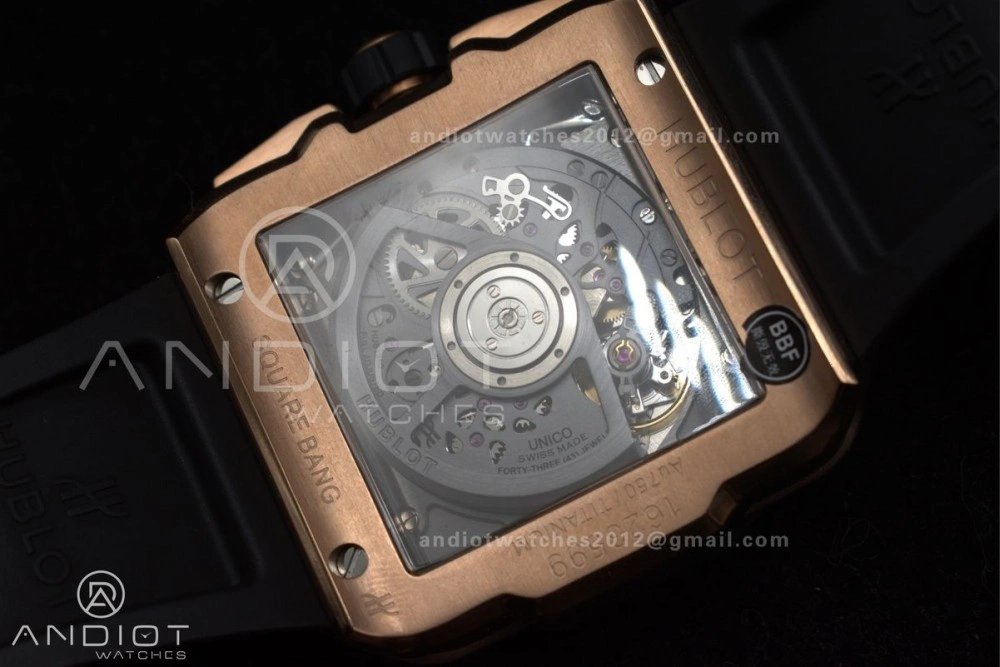 Square Bang Unico 42mm RG BBF 1:1 Best Edition Skeleton Dial Ceramic Bezel on Black Rubber Strap A1280