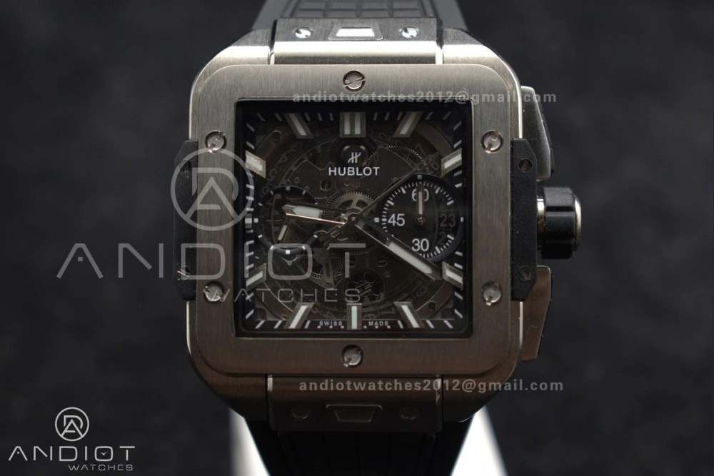 Square Bang Unico 42mm Titanium BBF 1:1 Best Edition Skeleton Dial on Black Rubber Strap A1280