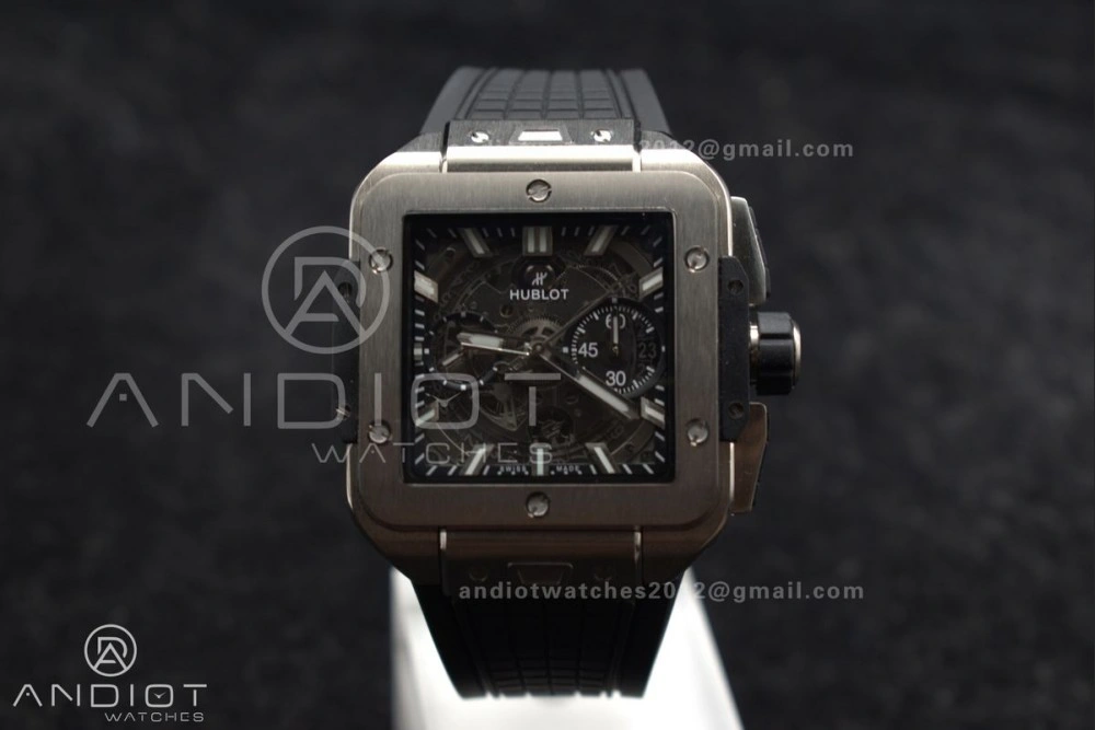 Square Bang Unico 42mm Titanium BBF 1:1 Best Edition Skeleton Dial on Black Rubber Strap A1280