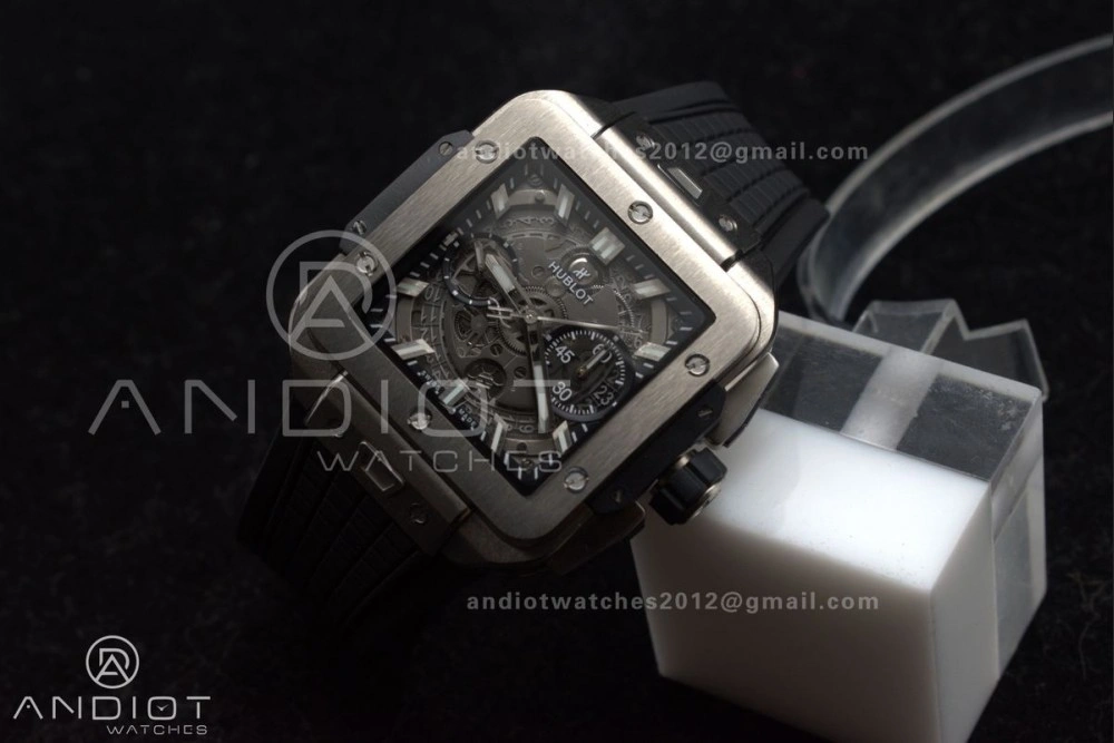 Square Bang Unico 42mm Titanium BBF 1:1 Best Edition Skeleton Dial on Black Rubber Strap A1280