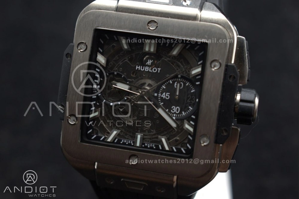 Square Bang Unico 42mm Titanium BBF 1:1 Best Edition Skeleton Dial on Black Rubber Strap A1280