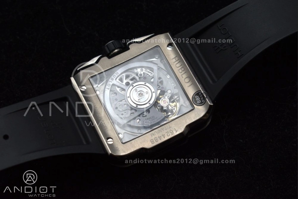 Square Bang Unico 42mm Titanium BBF 1:1 Best Edition Skeleton Dial on Black Rubber Strap A1280