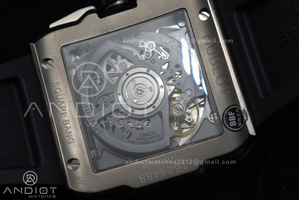 Square Bang Unico 42mm Titanium BBF 1:1 Best Edition Skeleton Dial on Black Rubber Strap A1280