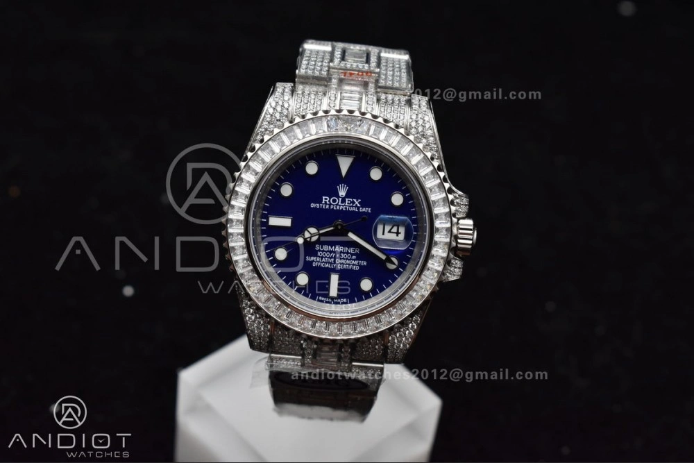 Submariner 40mm Full Diamonds SS AMGF Best Edition Blue Dial On Bracelet On VR3135