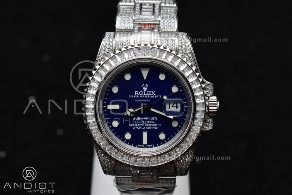 Submariner 40mm Full Diamonds SS AMGF Best Edition Blue Dial On Bracelet On VR3135