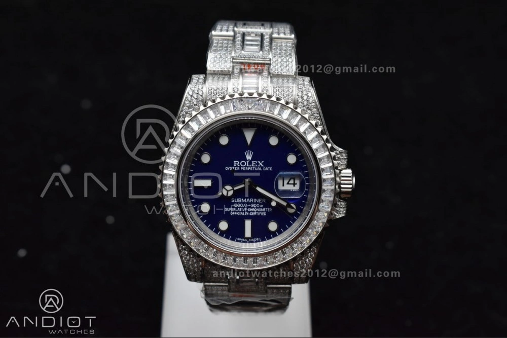 Submariner 40mm Full Diamonds SS AMGF Best Edition Blue Dial On Bracelet On VR3135