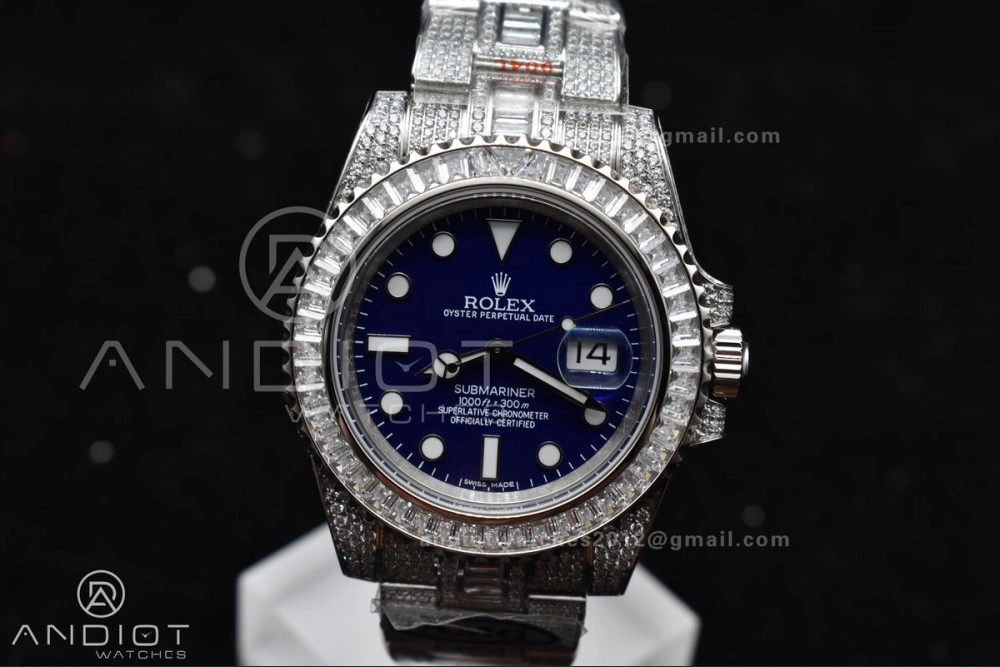 Submariner 40mm Full Diamonds SS AMGF Best Edition Blue Dial On Bracelet On VR3135
