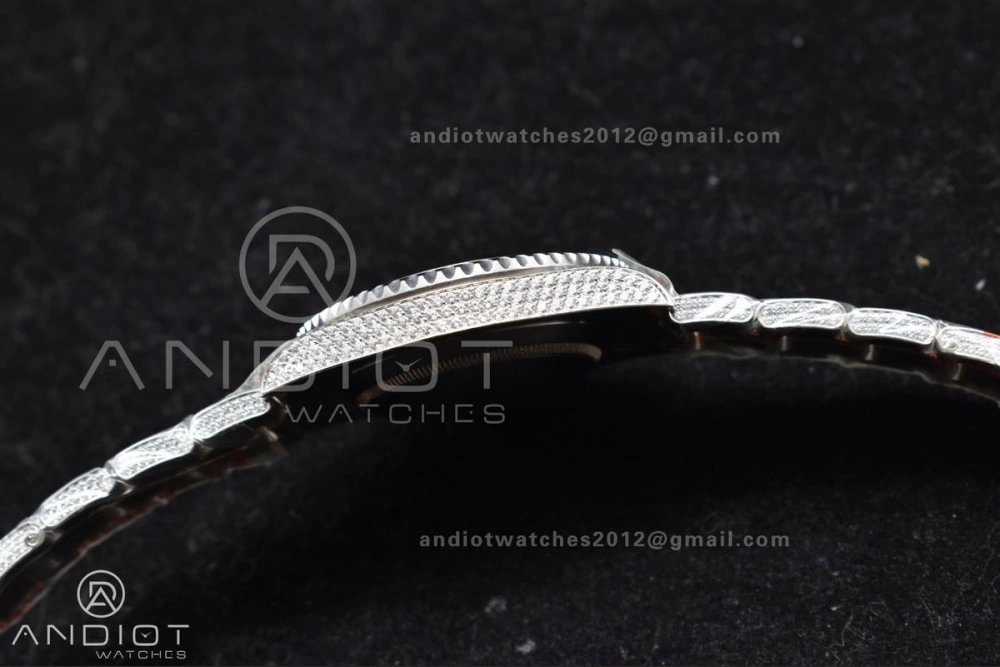 Submariner 40mm Full Diamonds SS AMGF Best Edition Green Dial on Bracelet on VR3135