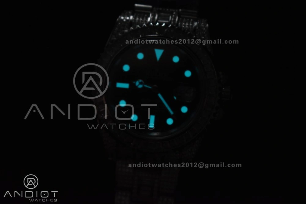 Submariner 40mm Full Diamonds SS AMGF Best Edition Green Dial on Bracelet on VR3135