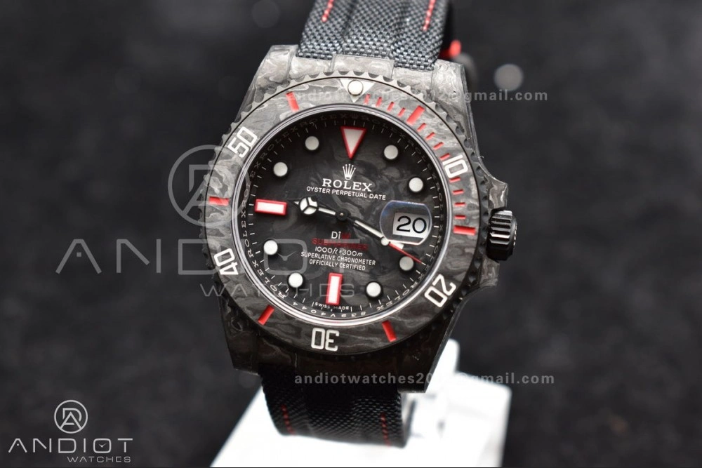Submariner DIW Carbon VSF 1:1 Best Edition Black Red Dial on Black Nylon Strap VS3135