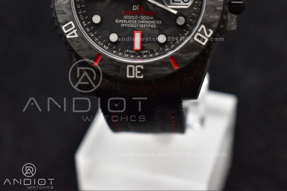 Submariner DIW Carbon VSF 1:1 Best Edition Black Red Dial on Black Nylon Strap VS3135