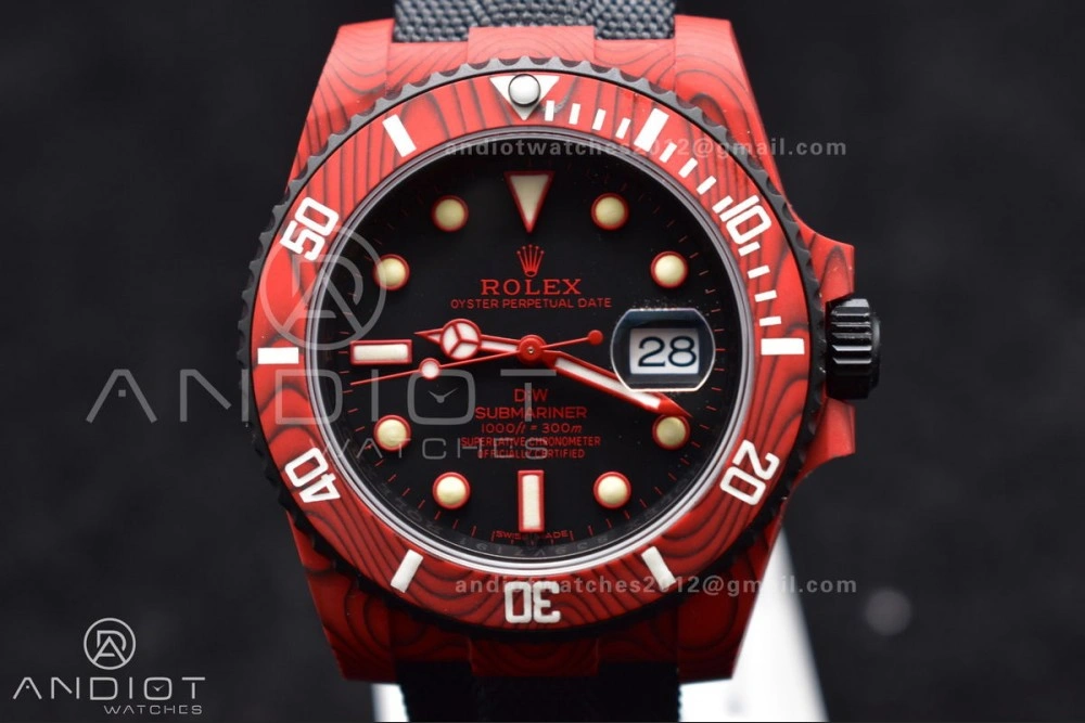 Submariner DIW Red Carbon VSF 1:1 Best Edition Black Dial on Black Nylon Strap VS3135