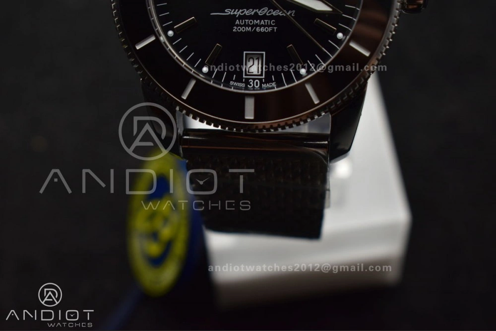 Super Ocean Heritage II BLSF 42mm SS Black Dial Black Ceramic Bezel on SS Mesh Bracelet A2824