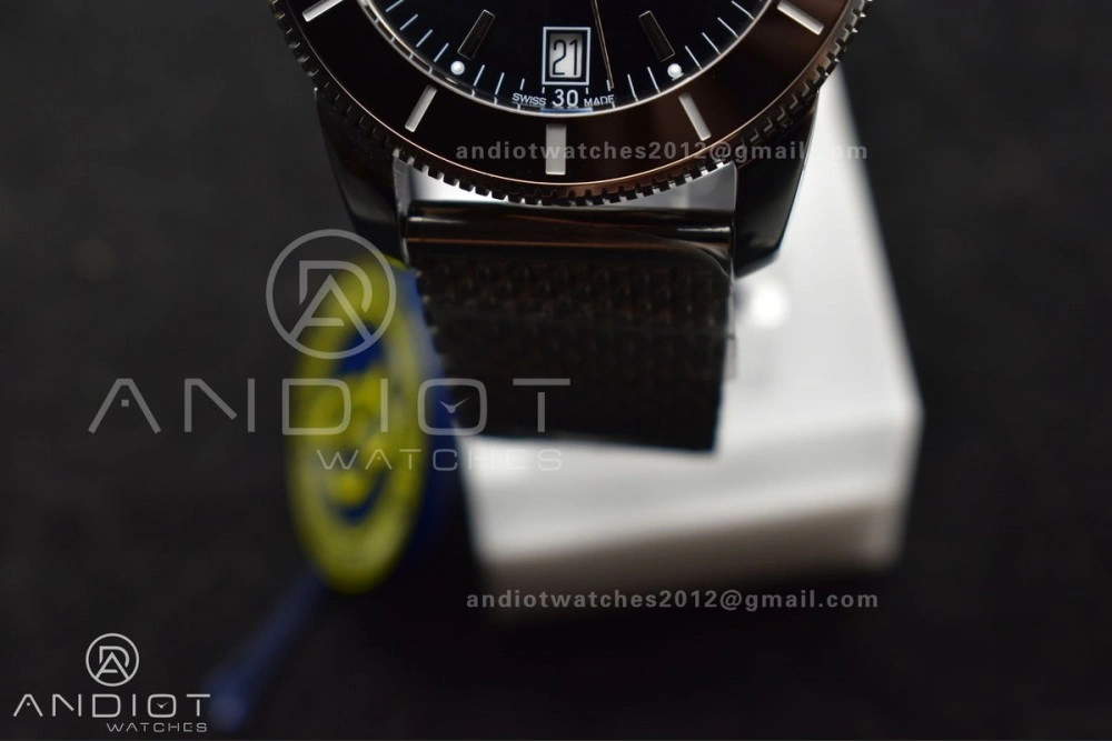 Super Ocean Heritage II BLSF 42mm SS Black Dial Black Ceramic Bezel on SS Mesh Bracelet A2824