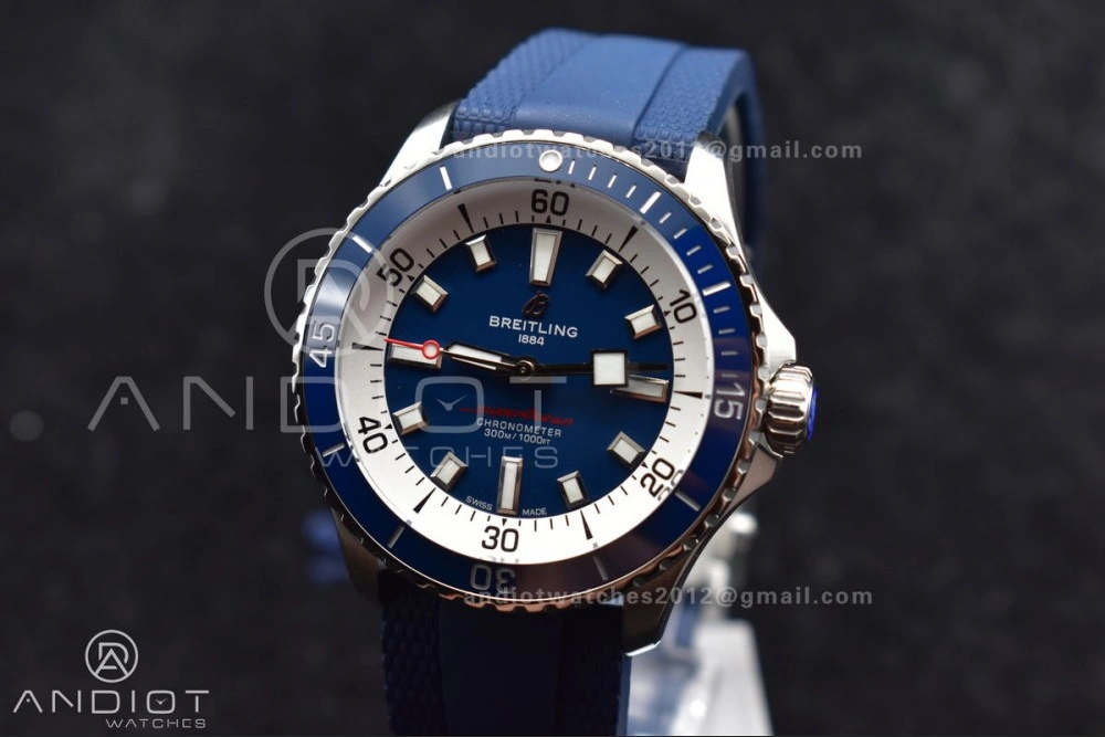 SuperOcean Automatic 42 SS BLSF 1:1 Best Edition Blue Dial on Blue Rubber Strap A2824