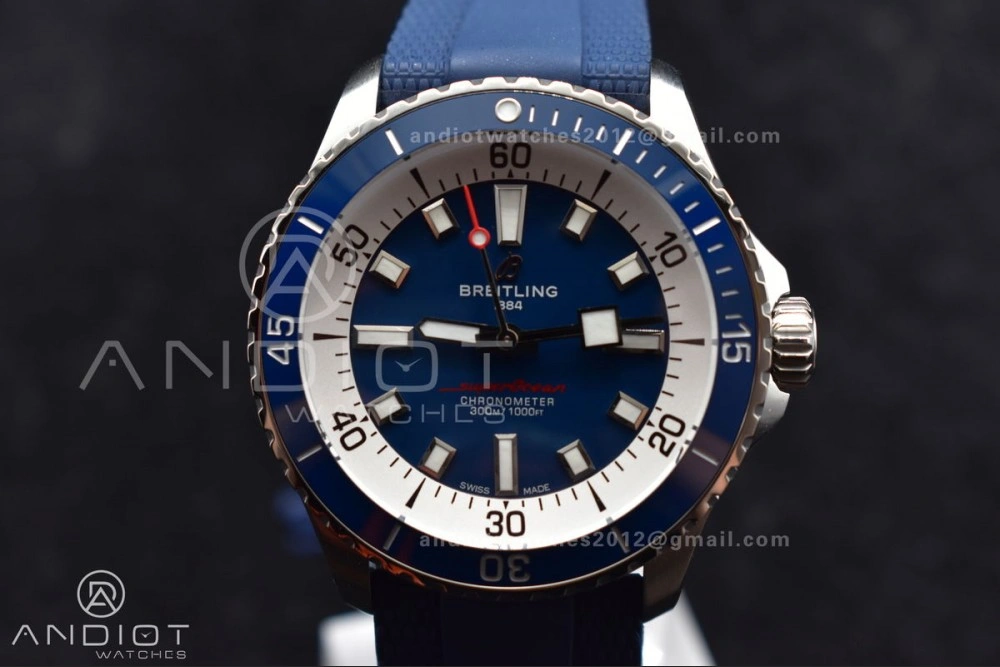 SuperOcean Automatic 42 SS BLSF 1:1 Best Edition Blue Dial on Blue Rubber Strap A2824