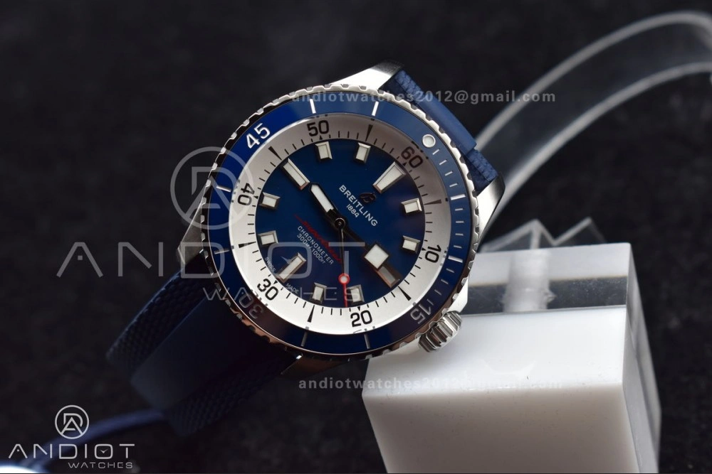 SuperOcean Automatic 42 SS BLSF 1:1 Best Edition Blue Dial on Blue Rubber Strap A2824