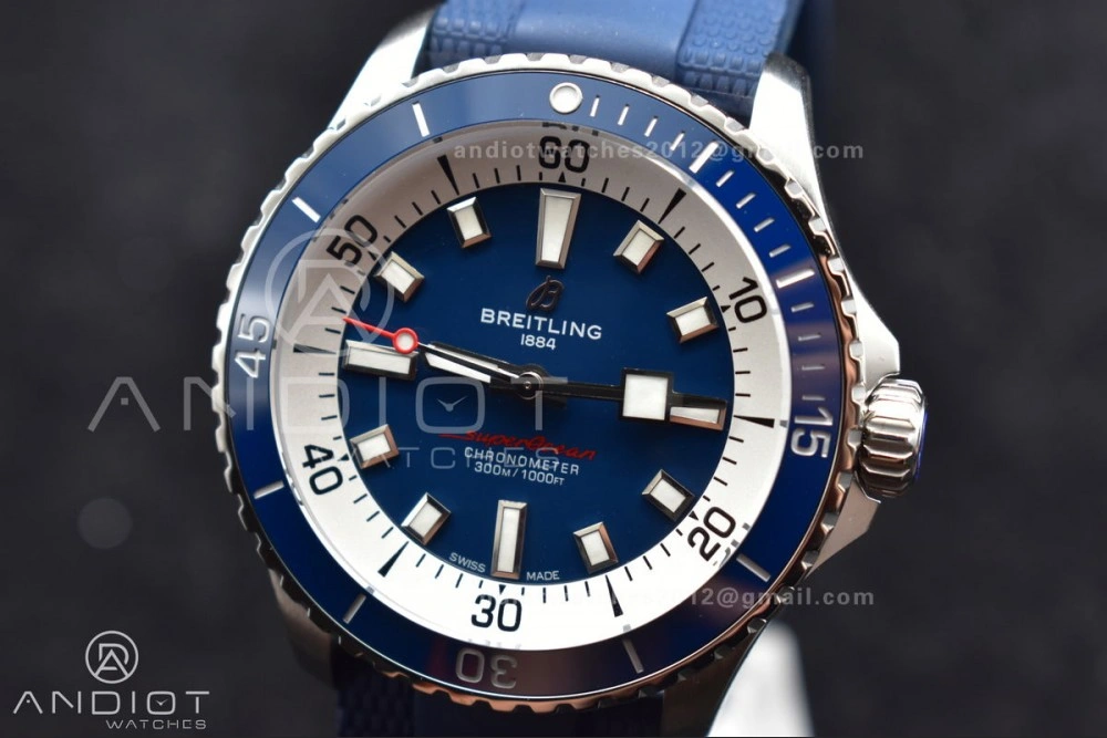 SuperOcean Automatic 42 SS BLSF 1:1 Best Edition Blue Dial on Blue Rubber Strap A2824