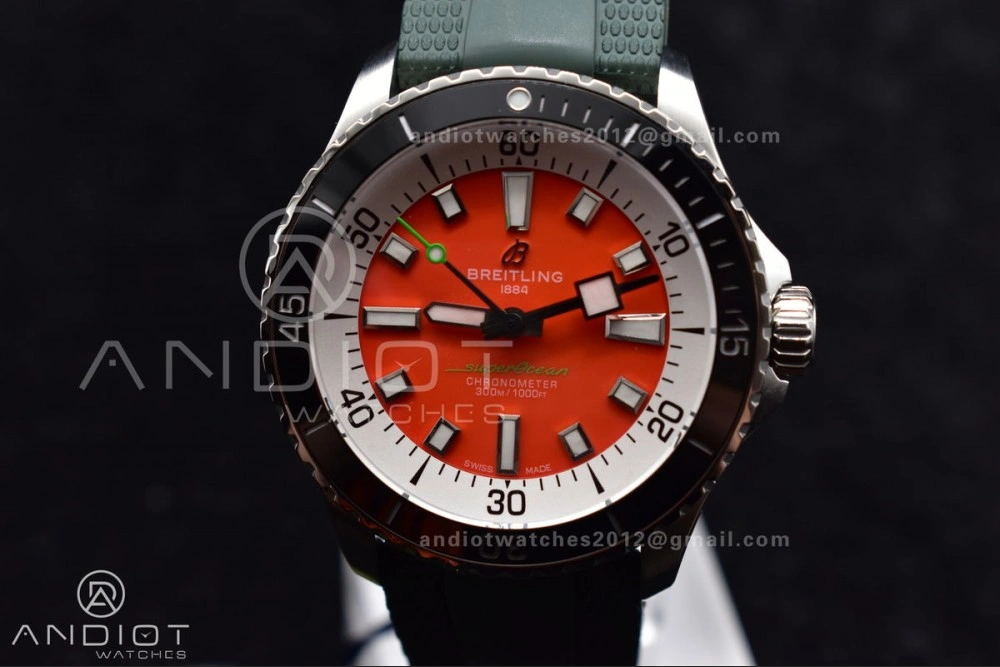 SuperOcean Automatic 42 SS BLSF 1:1 Best Edition Orange Dial on Green Rubber Strap A2824