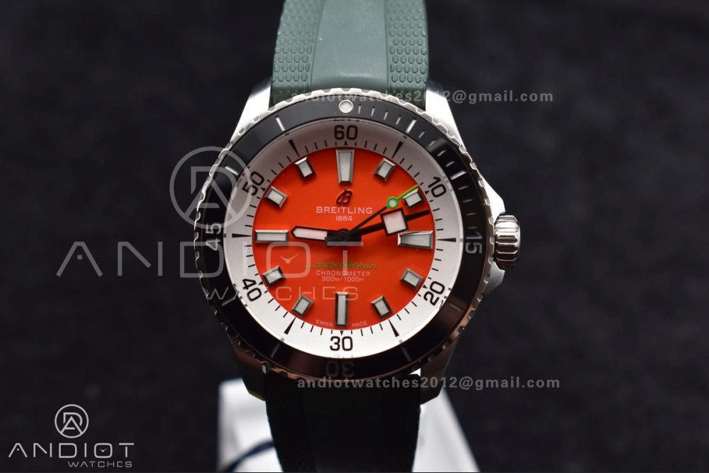SuperOcean Automatic 42 SS BLSF 1:1 Best Edition Orange Dial on Green Rubber Strap A2824