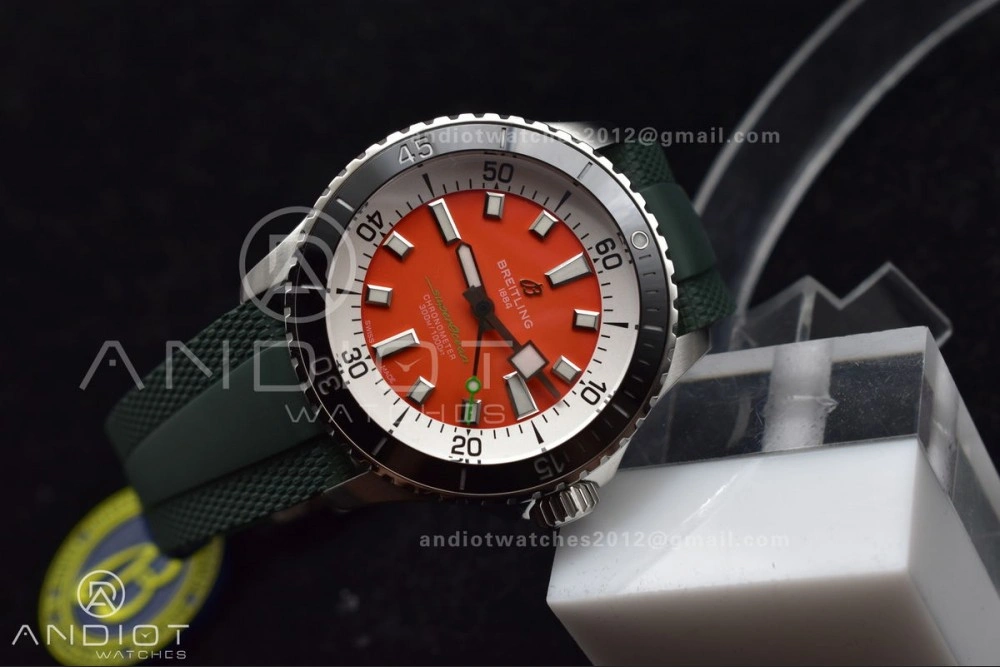 SuperOcean Automatic 42 SS BLSF 1:1 Best Edition Orange Dial on Green Rubber Strap A2824
