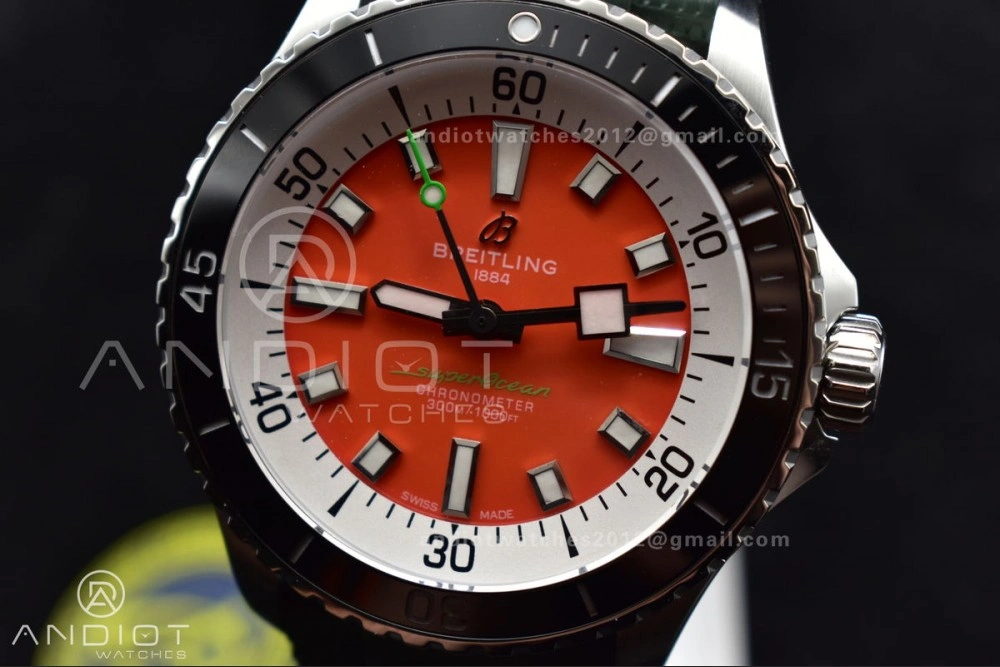 SuperOcean Automatic 42 SS BLSF 1:1 Best Edition Orange Dial on Green Rubber Strap A2824