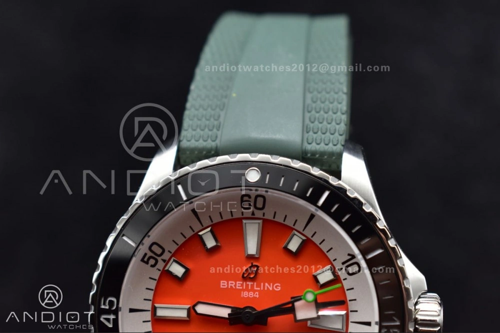 SuperOcean Automatic 42 SS BLSF 1:1 Best Edition Orange Dial on Green Rubber Strap A2824