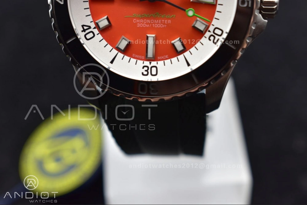 SuperOcean Automatic 42 SS BLSF 1:1 Best Edition Orange Dial on Green Rubber Strap A2824