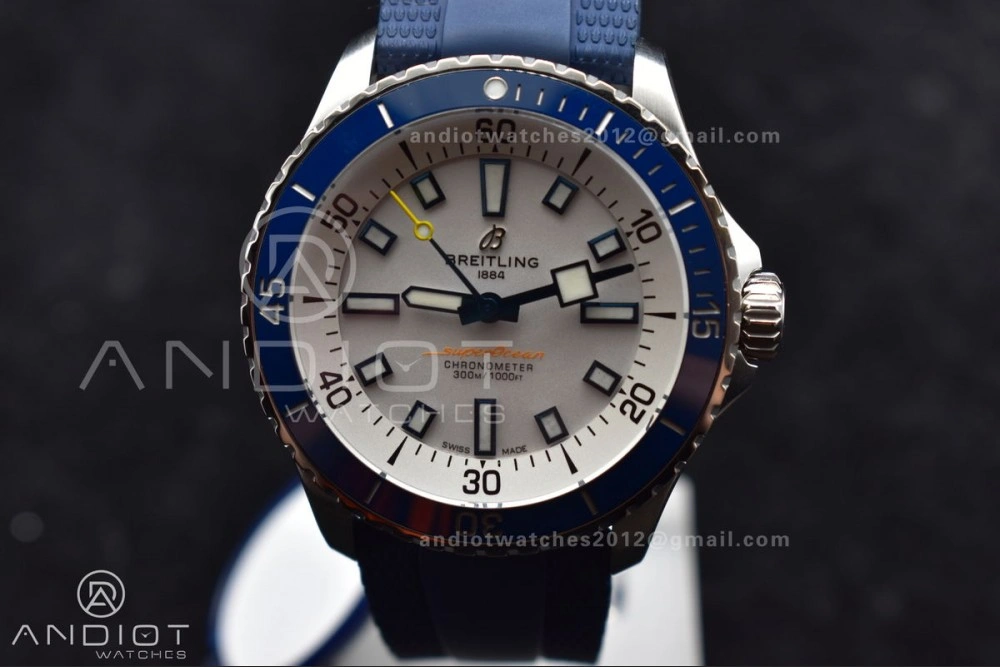 SuperOcean Automatic 42 SS BLSF 1:1 Best Edition White Dial on Blue Rubber Strap A2824
