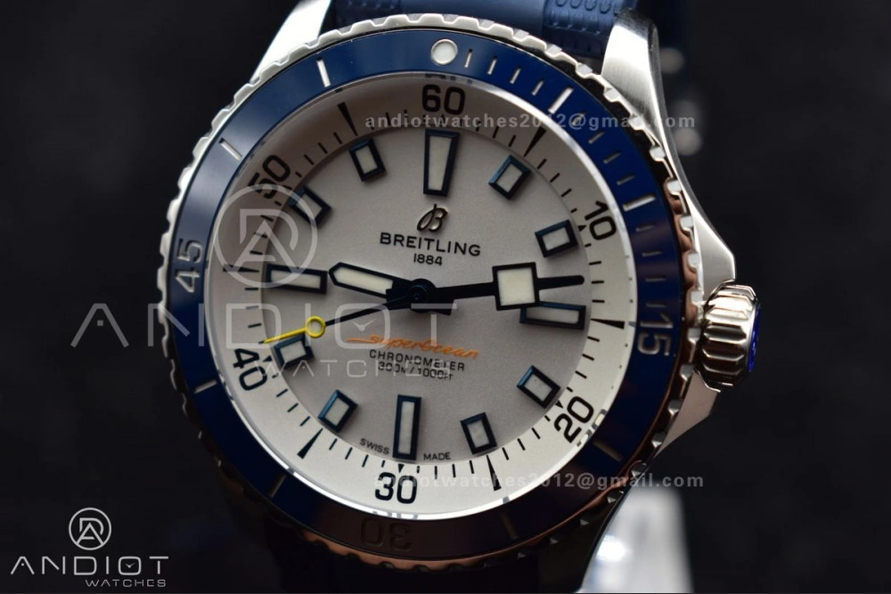 SuperOcean Automatic 42 SS BLSF 1:1 Best Edition White Dial on Blue Rubber Strap A2824